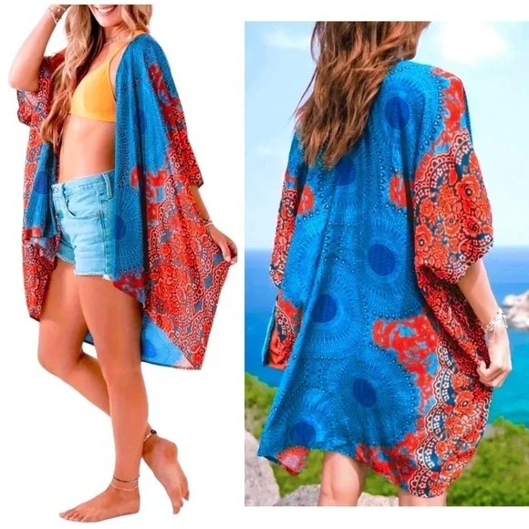 Medallion & Floral Kimono Coverup Top ~ Brand New - Picture 16 of 16